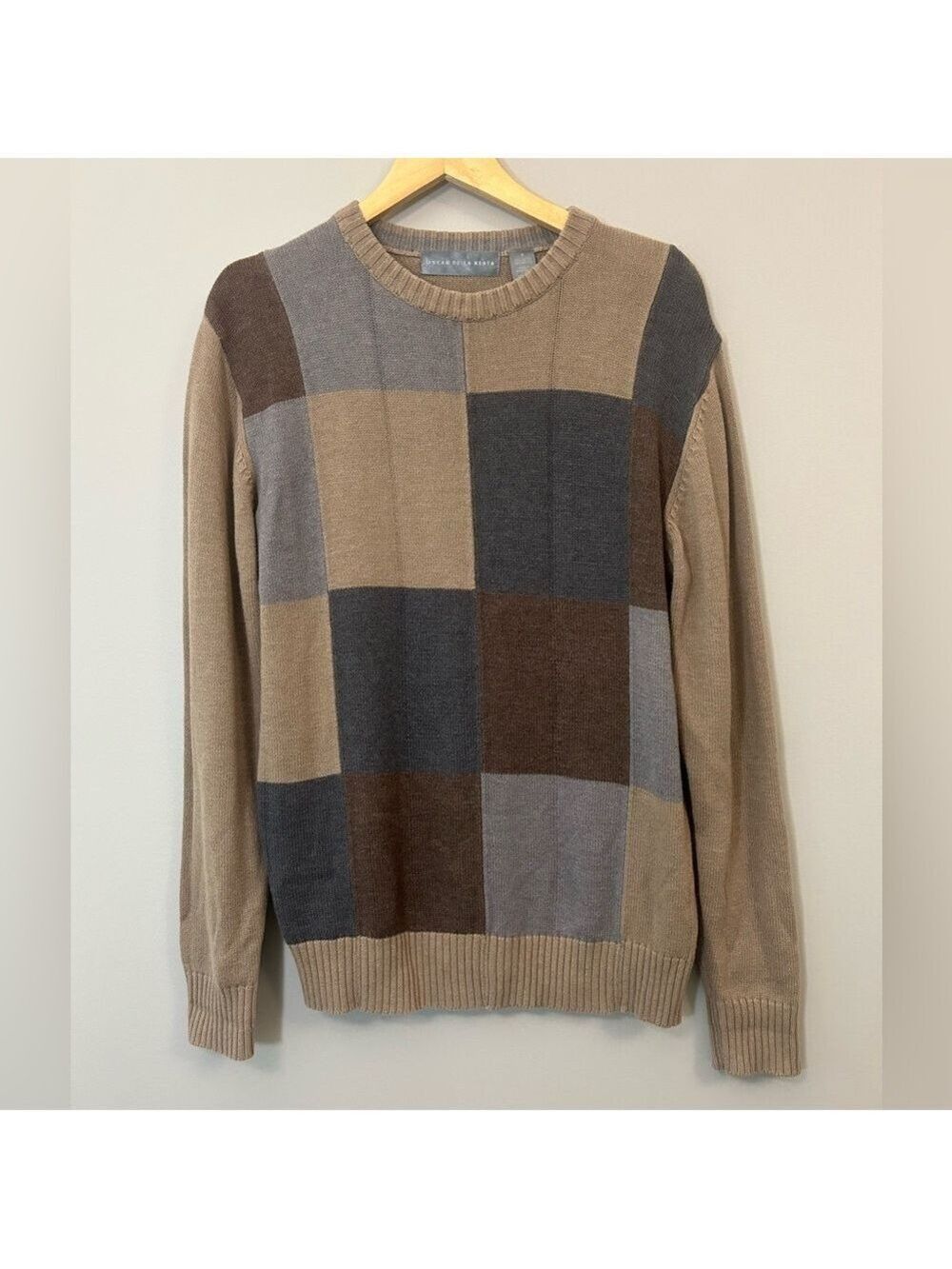 Oscar de la Renta Men's Patchwork Crewneck Sweater - Brown and Gray